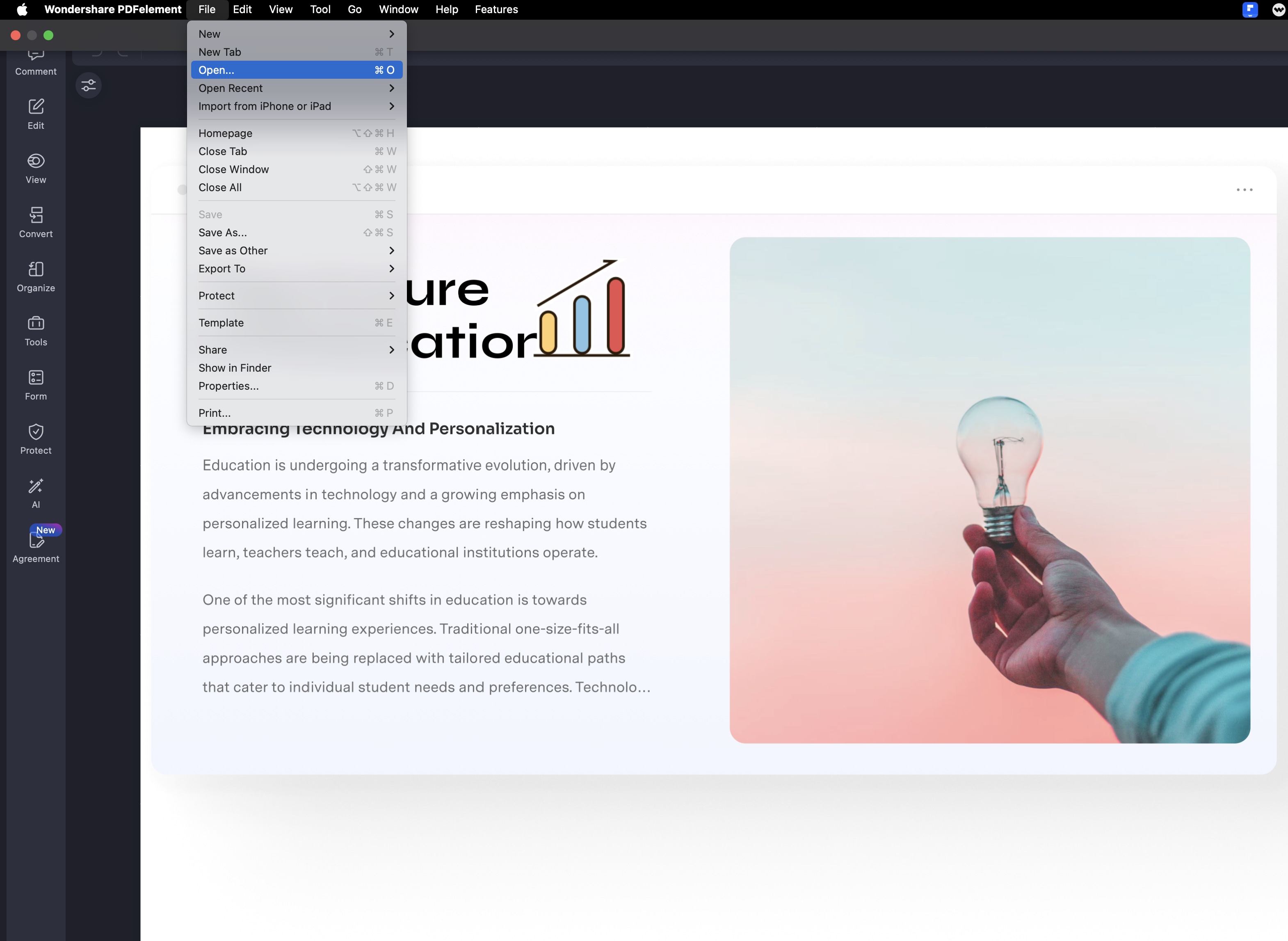 A screenshot showing a file being dragged into the application to open.