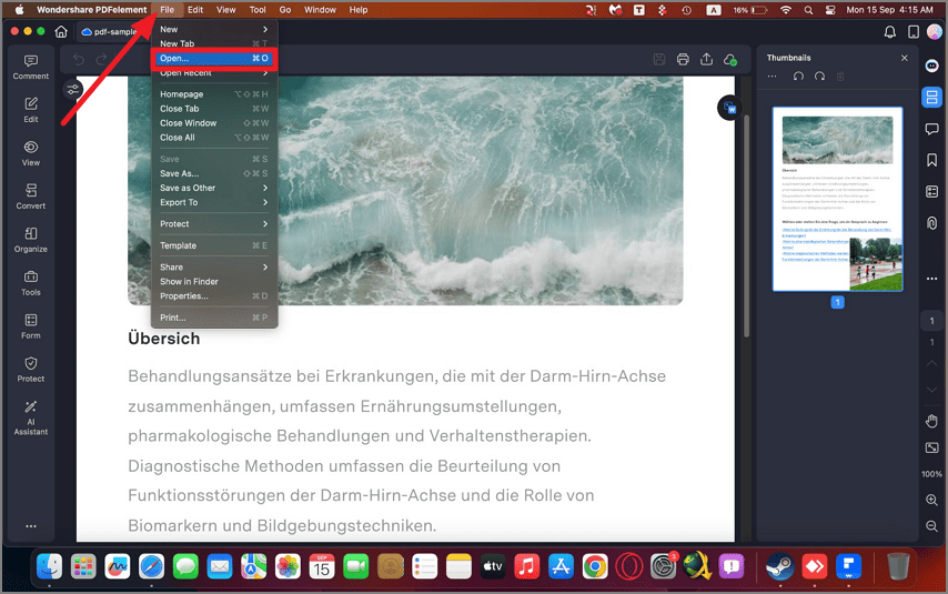 open a file drag