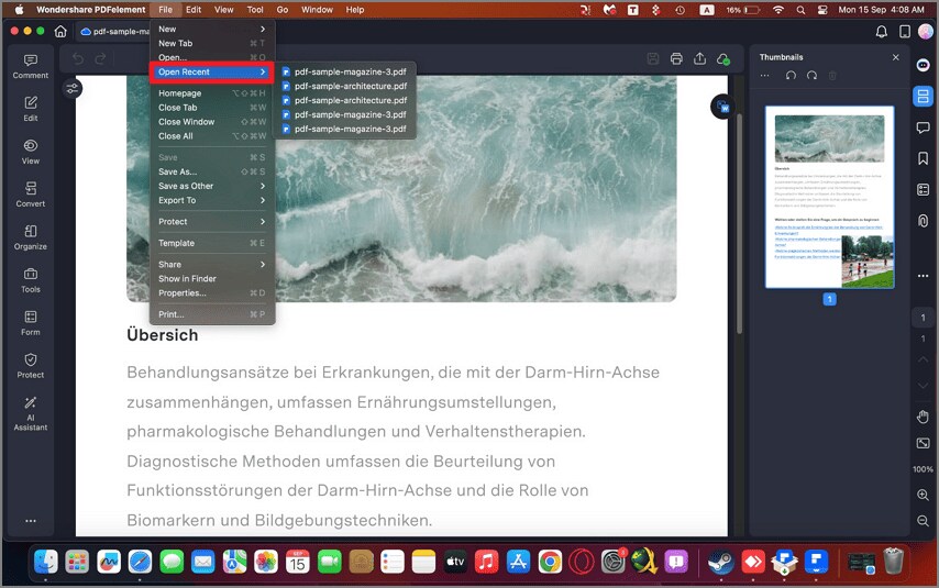 open from menu bar