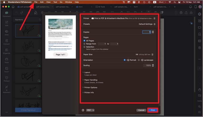 print settings