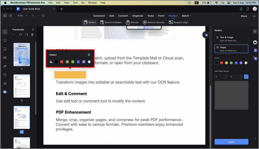 pdfelement für Mac Schwärzungsfarbe