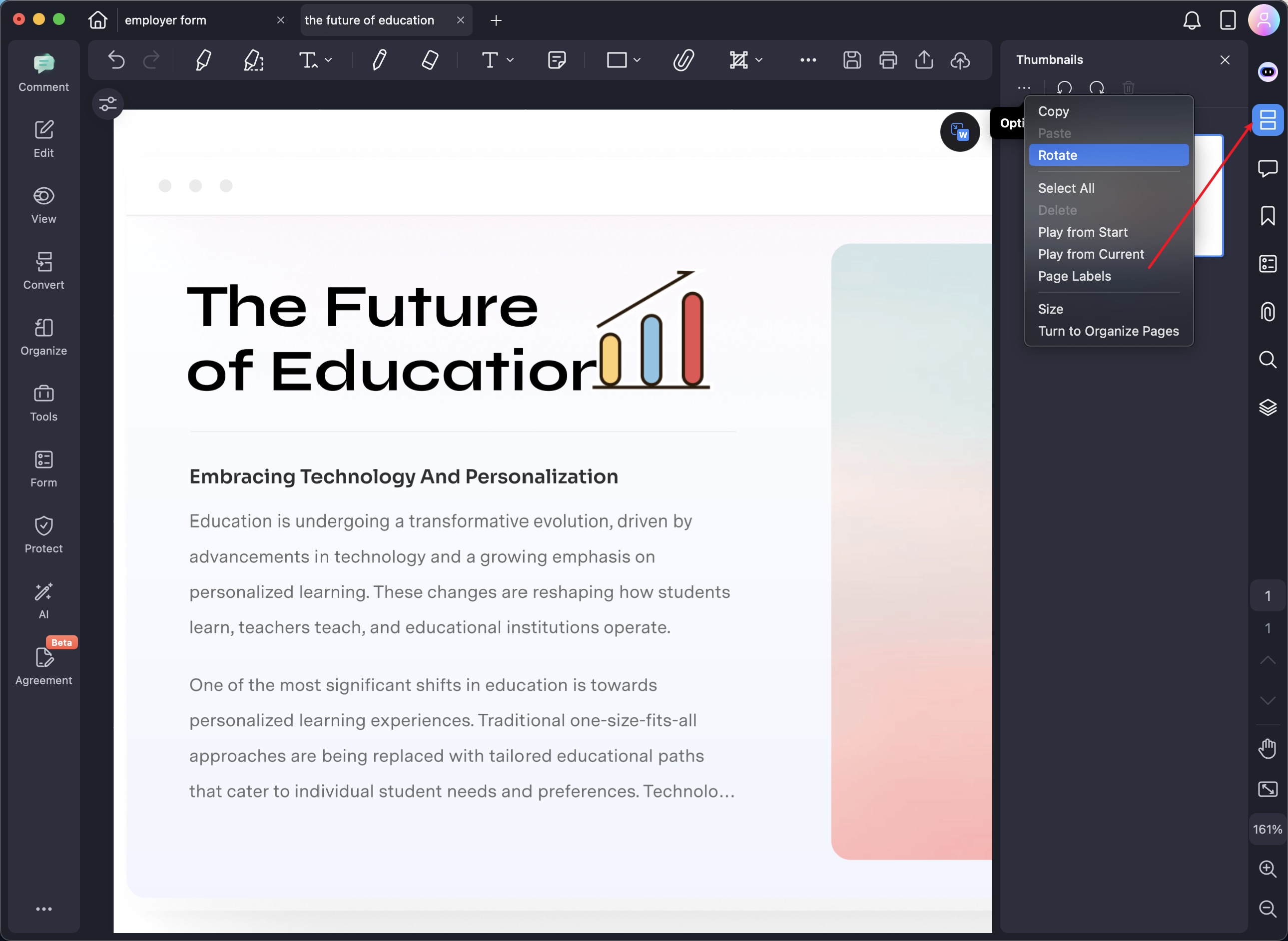 A screenshot of page thumbnails showing rotated pages.