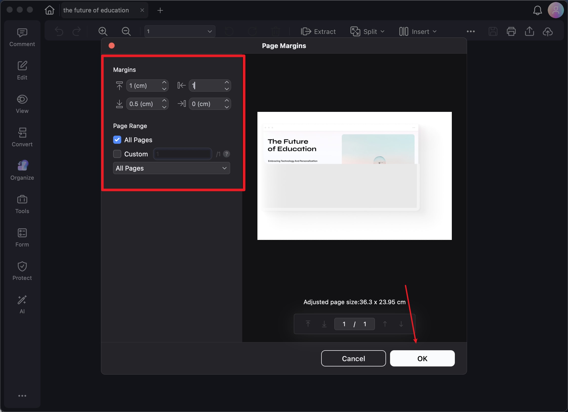 A screenshot showing margin ratio adjustments.