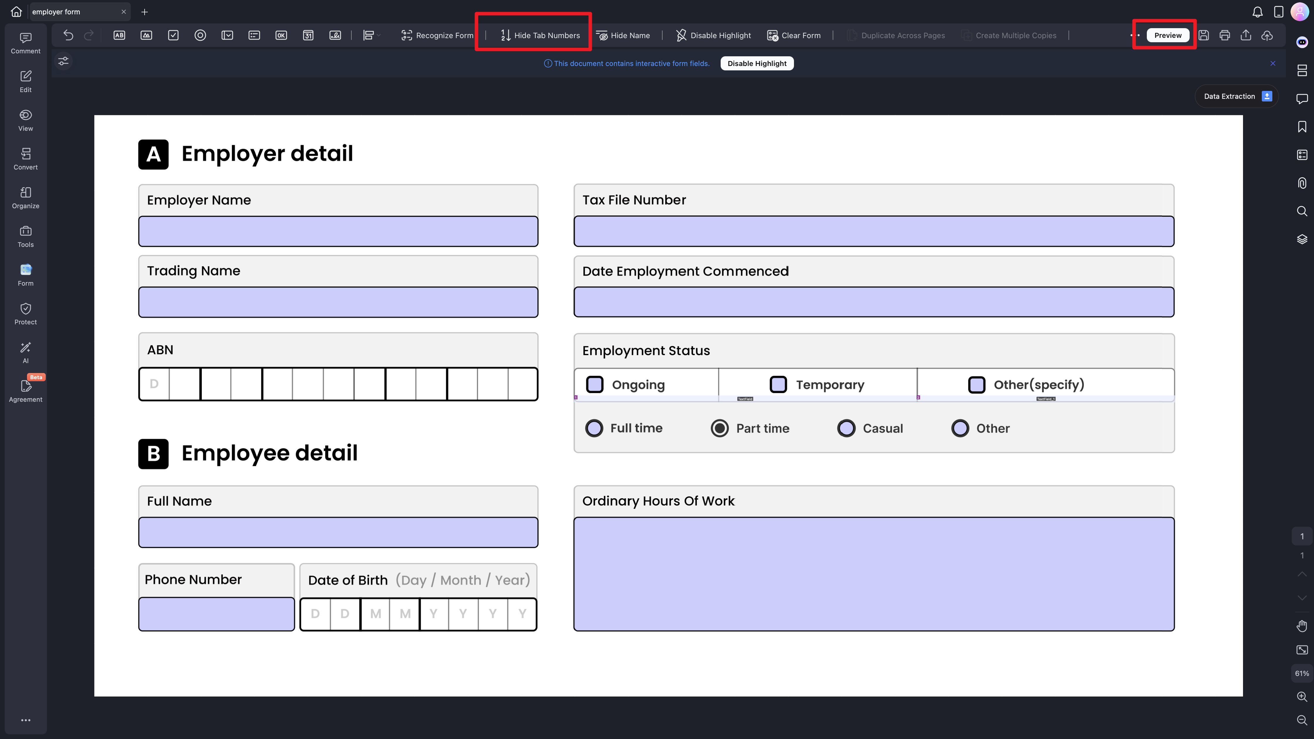 A screenshot showing tab numbers hidden.
