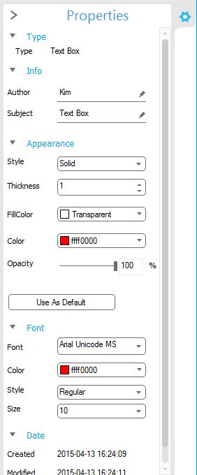 text box properties