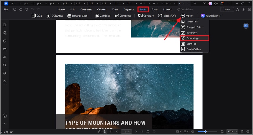 cross-merge feature open pdf