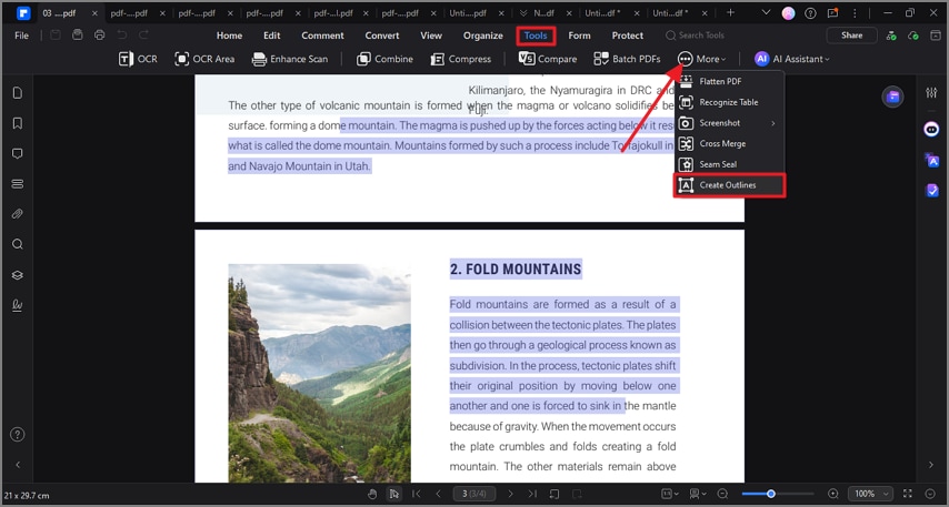select text create outline feature