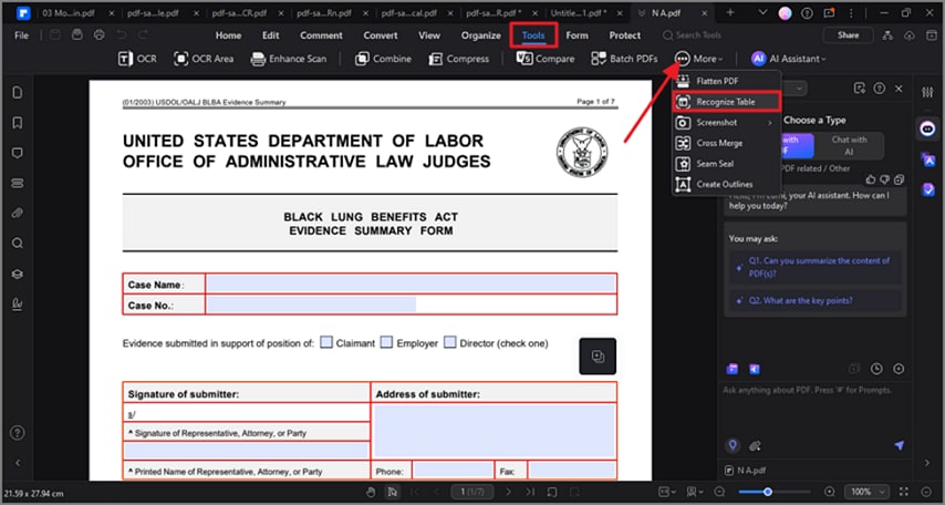 locate recognize table tool