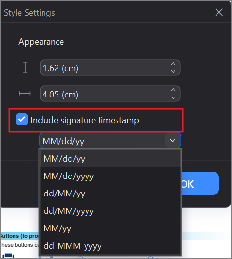 Gewünschtes Zeitstempelformat wählen 