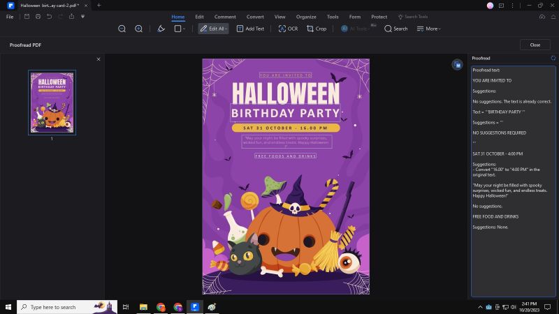pdfelement save halloween birthday card