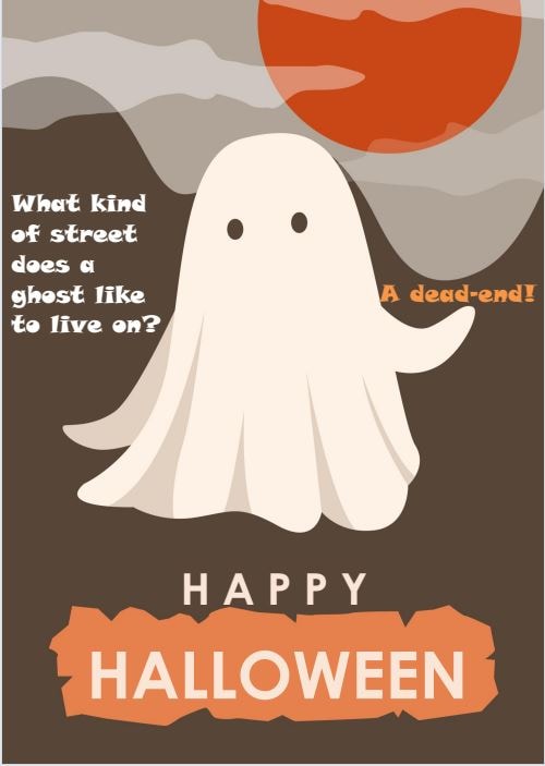 pôster de halloween com piada sobre fantasmas