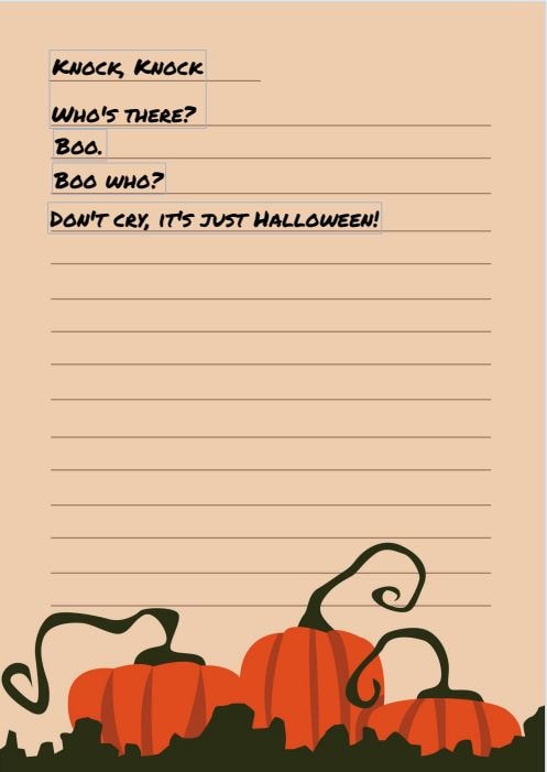 joke on a halloween themed paper
