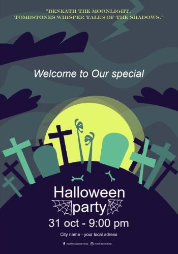 Poster mit Halloween-Zitat über Grabsteine