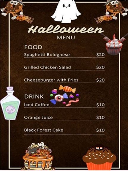 modello per un menu di Halloween 