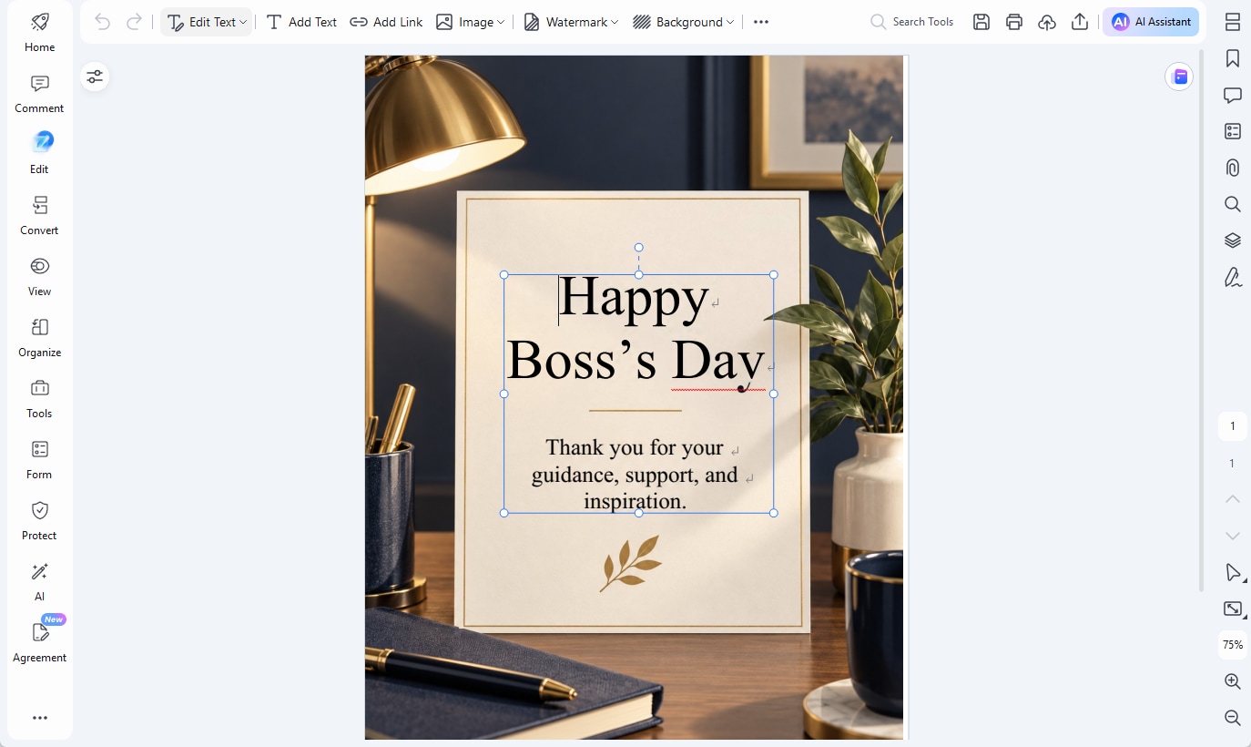 Add messages into a Boss's Day card