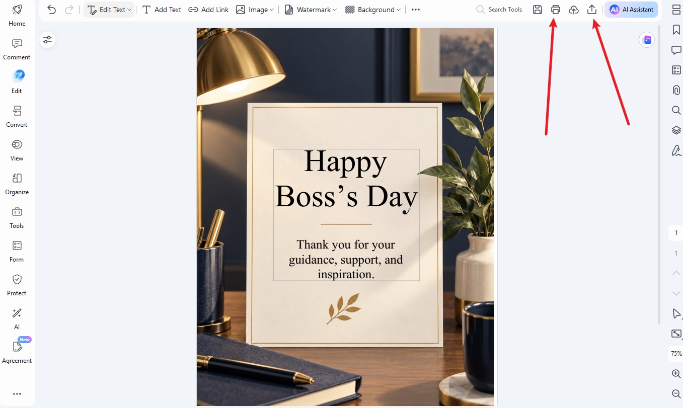 Print or share the finished Boss's Day card