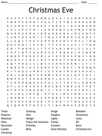 christmas eve word search