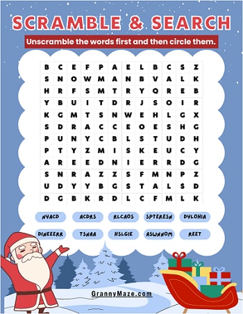 christmas word search free printable in pdf