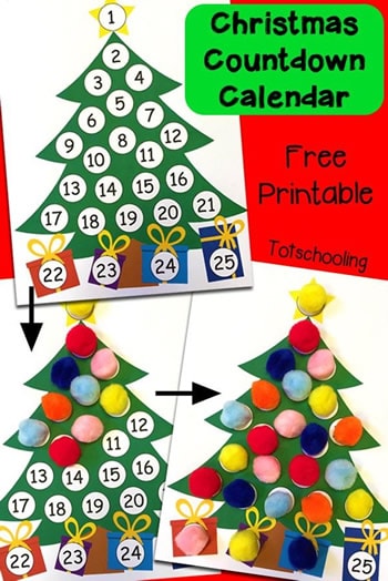 calendario de adviento con árbol navideño y cuenta regresiva