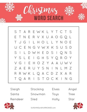 christmas word search puzzles