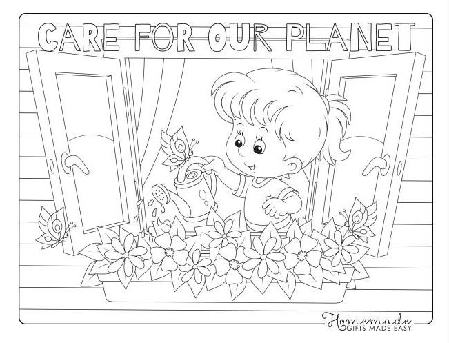 little girl earth day coloring page