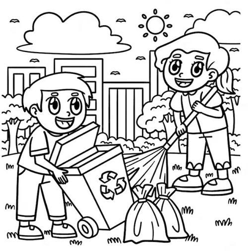 cleaning earth day coloring page