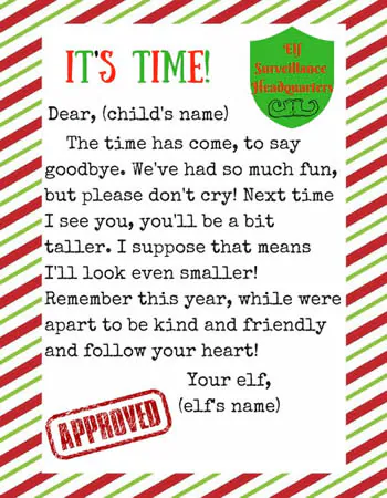 elf goodbye letter template