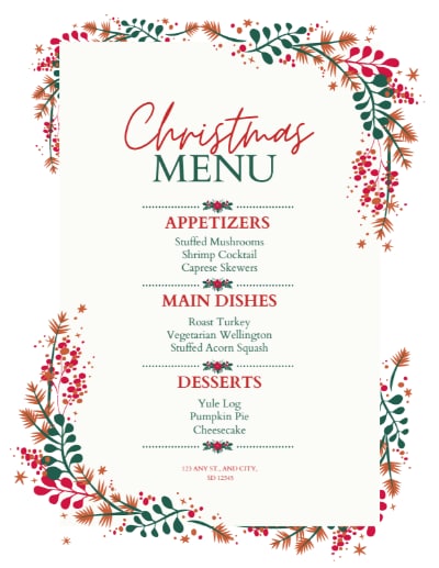 flowery christmas menu template