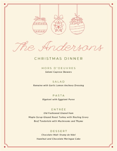 green and red christmas menu