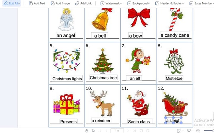 pdfelement add text on christmas worksheet
