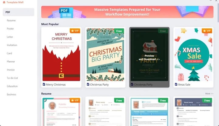 choose christmas template in pdfelement