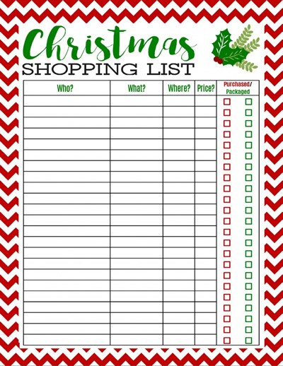 printable christmas shopping list