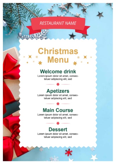 red bow christmas menu template