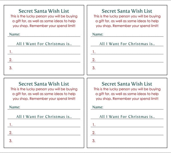 secret santa list printable