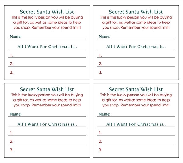 Secret Santa Wish List Template Printable