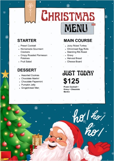 snowy christmas menu