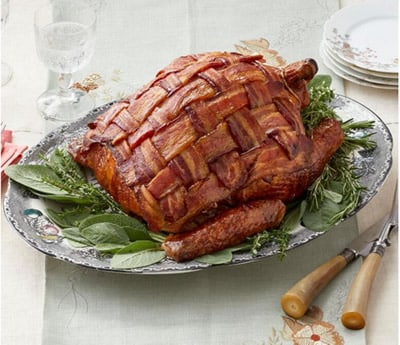 sourthern thanksgiving main course bacon-wrapped turkey