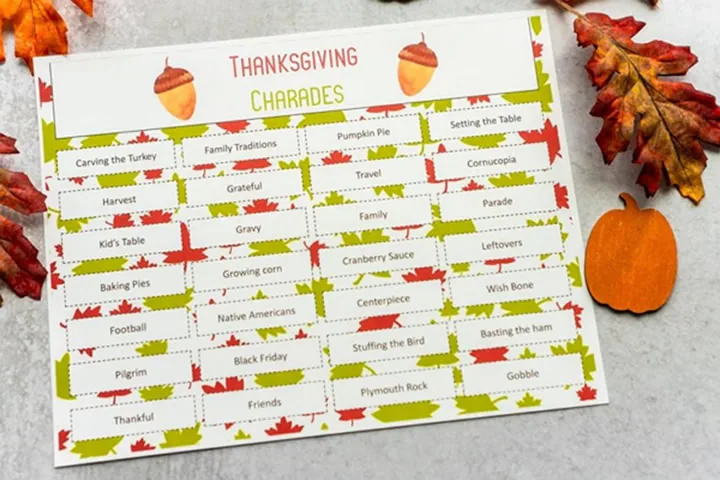 activités de thanksgiving charades