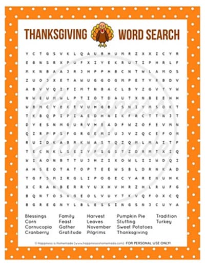 thanksgiving activities word puzzle