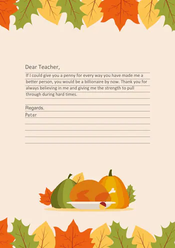 carte de Thanksgiving enseignant