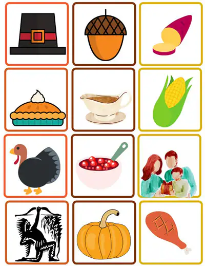 Ensemble De Cartes Flash Vectorielles De Thanksgiving. Jeu De