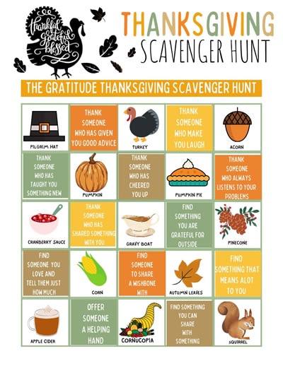 chasse au trésor de Thanksgiving
