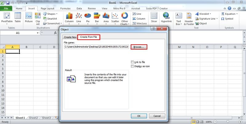 how to insert pdf into excel