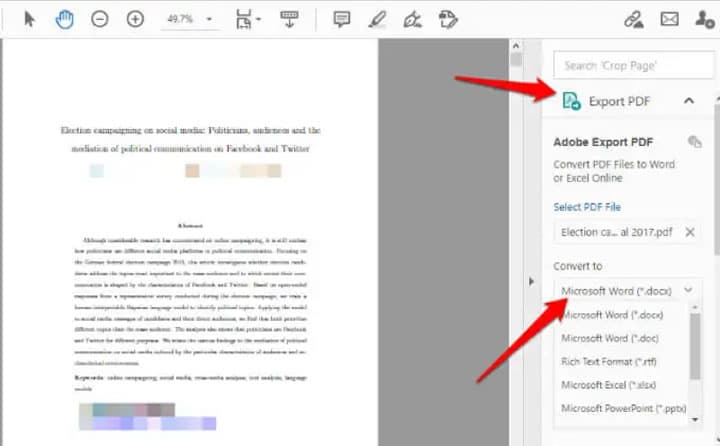 export pdf to word format