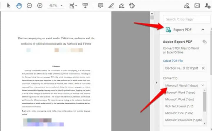 exporte pdf para o formato word