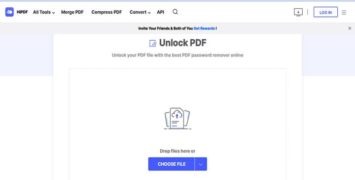 open hipdf unlock pdf online tool