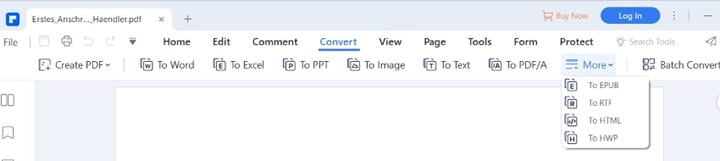 selecting output format on the convert tab