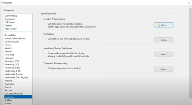 option identifiants adobe et certificats de confiance 