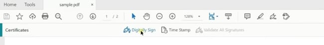 selecionando a ferramenta de assinatura digital no adobe