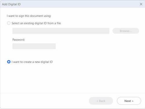 creando una nueva identificación digital en pdfelement